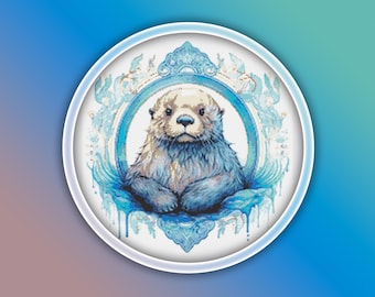 Sea Otter Cross Stitch Pattern 6 Instant PDF Download - Baby Sea Otter Watercolor Stitching Pattern - Ocean Animals Cross Stitch Pattern