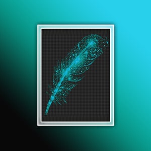 Feather Cross Stitch Pattern 24 Instant PDF Download- Feather Watercolor Cross Stitch Pattern - Blue Feather