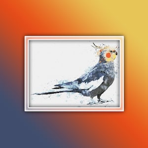 Cockatiel Parakeet Bird Cross Stitch Pattern Instant PDF Download - Cockatiel Parakeet Watercolor Cross Stitch Pattern - Bird Cross Stitch