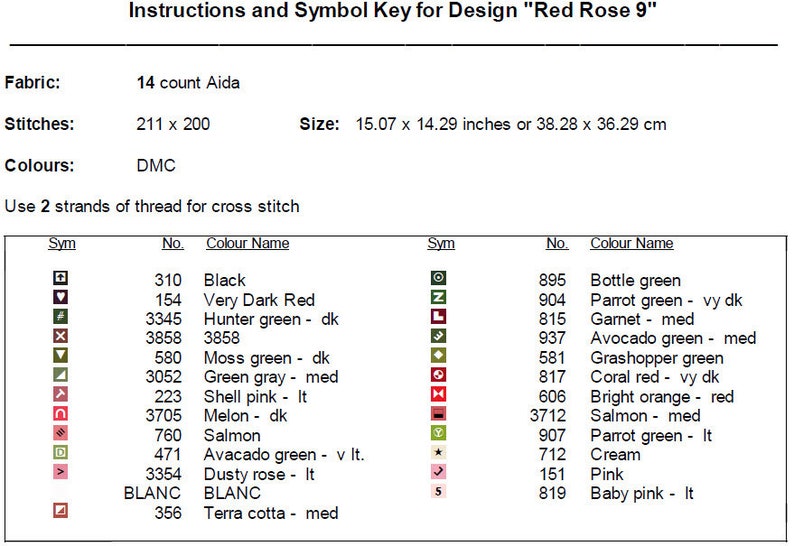 Red Rose Cross Stitch Pattern 9 Instant PDF Download Rose | Etsy