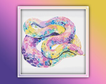 Snake Cross Stitch Pattern 4 Instant PDF Download - Pastel Color Snake Watercolor Cross Stitch Pattern - Reptile Cross Stitch Pattern