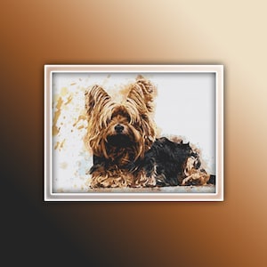 Yorkshire Dog Cross Stitch Pattern Instant PDF Download - Yorkshire Terrier Watercolor Cross Stitch Pattern - Dog Cross Stitch Pattern