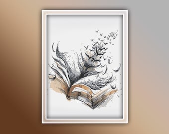 Book Cross Stitch Pattern Instant PDF Download - Book Watercolor Cross Stitch Pattern - Reading Cross Stitch