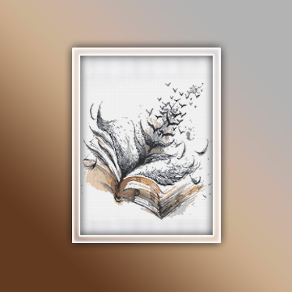 Book Cross Stitch Pattern Instant PDF Download - Book Watercolor Cross Stitch Pattern - Reading Cross Stitch