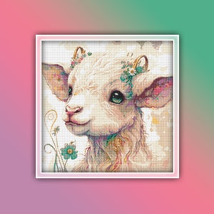 Goat Cross Stitch Pattern 10 Instant PDF Download - Ram Watercolor Cross Stitch Pattern - Baby Goat Cross Stitch Pattern - Goat Kid