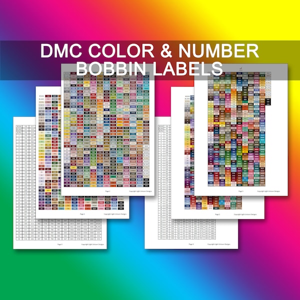 Tableaux de fils DMC PDF Téléchargement instantané | Grille de point de croix | Inventaire | Liste des discussions DMC | Par couleur | Par numéro | Etiquettes pour canettes