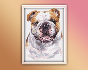 Bulldog Cross Stitch Pattern 3 Instant PDF Download - Bulldog Watercolor Cross Stitch Pattern - Dog Cross Stitch Pattern