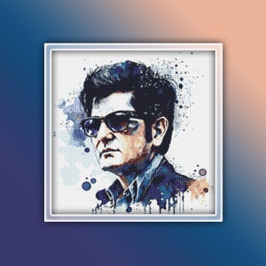Roy Orbison Cross Stitch Pattern 1 Instant PDF Download - Roy Orbison Watercolor Cross Stitch Pattern - Celebrity - Vintage Singer