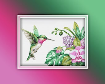 Hummingbird Cross Stitch Pattern 20 Instant PDF Download - Hummingbird Watercolor Cross Stitch Pattern - Bird Cross Stitch Pattern