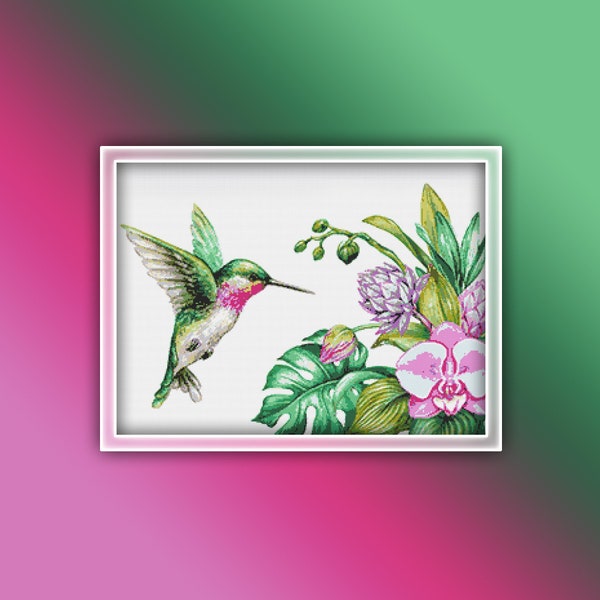 Hummingbird Cross Stitch Pattern 20 Instant PDF Download - Hummingbird Watercolor Cross Stitch Pattern - Bird Cross Stitch Pattern