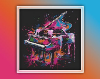 Piano Cross Stitch Pattern 11 Instant PDF Download - Music Watercolor Cross Stitch Pattern - Piano Music Instrument Cross Stitch Pattern