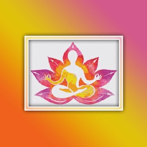 Méditation motif point de croix 3 Téléchargement instantané en PDF - Yoga aquarelle point de croix - Lotus motif point de croix