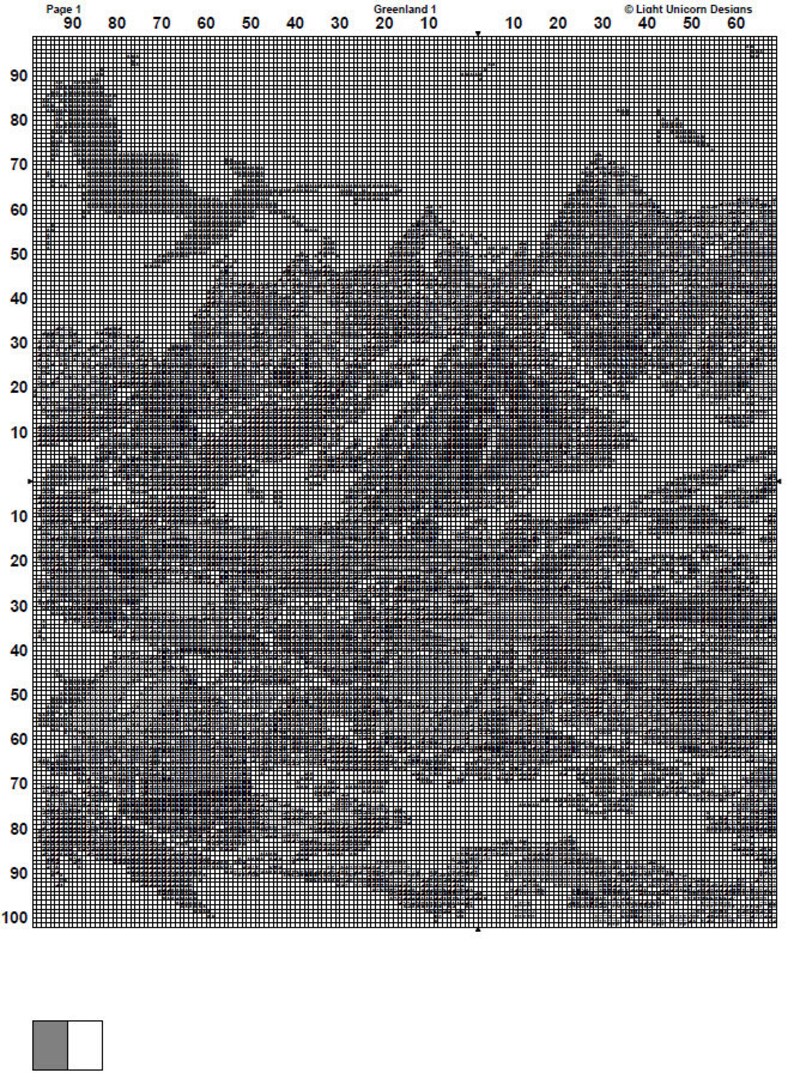 Pu&ograve; includere: Design di pixel art in bianco e nero della Groenlandia, una grande isola nell'Oceano Atlantico settentrionale. Il design &egrave; composto da piccoli quadrati, ognuno dei quali &egrave; bianco o nero. Il design &egrave; una rappresentazione semplificata della costa e della geografia dell'isola.