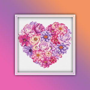 Flowers Heart Cross Stitch Pattern 8 Instant Download Instant PDF Download - Flowers Watercolor Cross Stitch Pattern