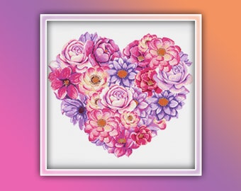 Flowers Heart Cross Stitch Pattern 8 Instant Download Instant PDF Download - Flowers Watercolor Cross Stitch Pattern