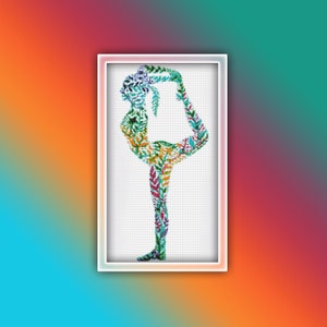 Yoga Cross Stitch Pattern 6 Instant PDF Download - Yoga Watercolor Cross Stitch Pattern