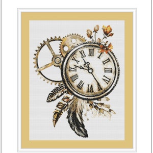 Steampunk Feather Clock Cross Stitch Pattern 1 Instant PDF Download ...