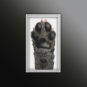 Dog Paw Cross Stitch Pattern 1 Instant PDF Download - Black Dog Foot Watercolor Cross Stitch Pattern - Dog Cross Stitch Pattern