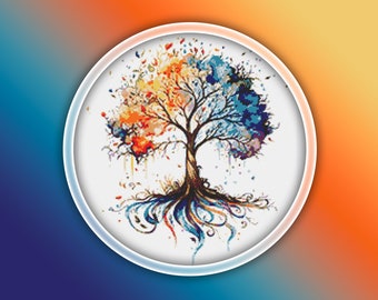 Seasons Tree Cross Stitch Pattern 2 Instant PDF Download - Seasons Tree Watercolor Cross Stitch Pattern - Colorful Tree - Multicolor Tree