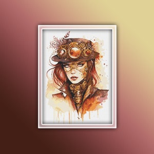 Steampunk vrouw kruissteekpatroon 1 Instant PDF downloaden - vrouw kruissteekpatroon - Steampunk kruissteekpatroon