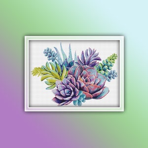 Succulents Cross Stitch Pattern 1 Instant PDF Download - Succulents Watercolor Cross Stitch Pattern - Succulent Plant