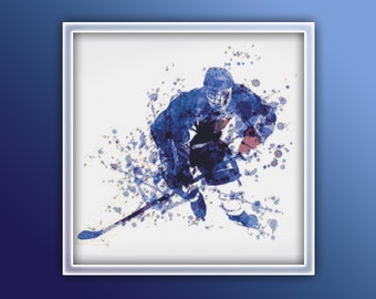 Ice Hockey Cross Stitch Pattern 1 Instant PDF Download - Sport Watercolor Cross Stitch Pattern