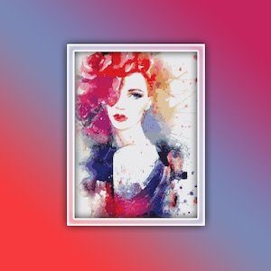 Watercolor Woman Cross Stitch Pattern 3 Instant PDF Download - Woman Watercolor Cross Stitch Pattern