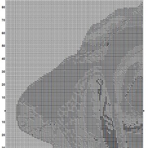 May include: A black and white pixel art pattern of a rose. The pattern is on a grid with numbers along the top and side. The pattern is for cross-stitch.