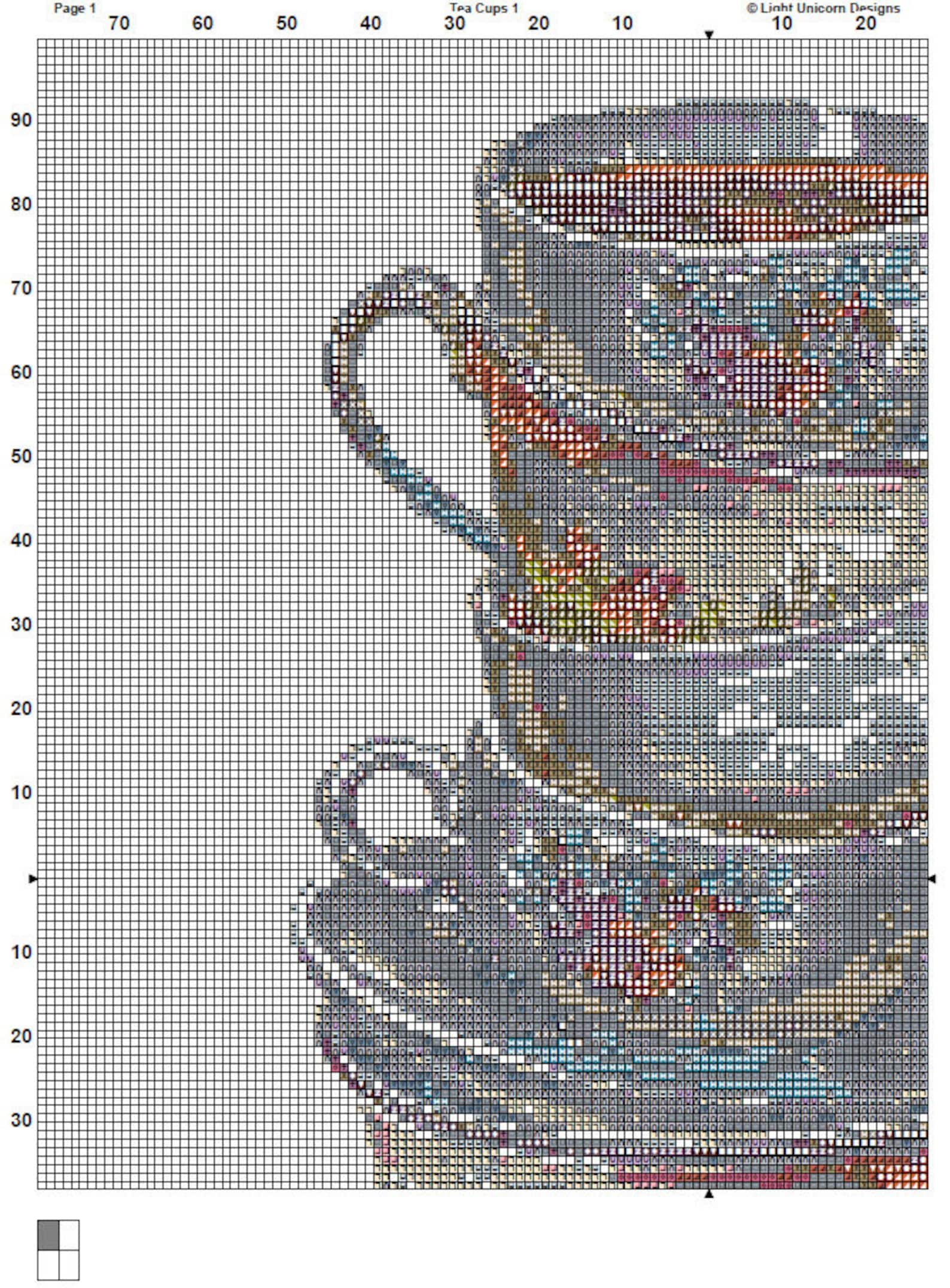Tea Cups Cross Stitch Pattern 1 Instant PDF Download - Tea Watercolor ...