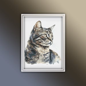 Cat Cross Stitch Pattern 37 Instant PDF Download - Kitty Watercolor Cross Stitch Pattern - Tabby Cat Feline Cross Stitch Pattern