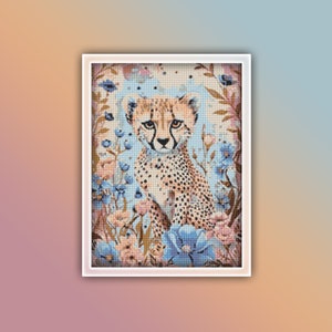 Cheetah Cross Stitch Pattern 16 Instant PDF Download - Cheetah Watercolor Cross Stitch Pattern - Animal Cross Stitch Pattern