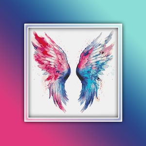 Angel Wings Cross Stitch Pattern 1 Instant PDF Download - Watercolor Cross Stitch Pattern - Rainbow Angel Wings Cross Stitch Pattern