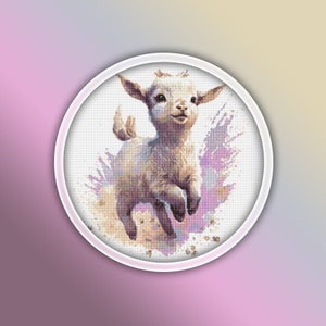 Goat Cross Stitch Pattern 1 Instant PDF Download - Ram Watercolor Cross Stitch Pattern - Baby Goat Cross Stitch Pattern - Goat Kid
