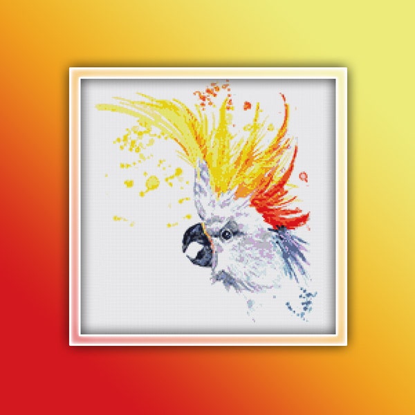 Umbrella Cockatoo Cross Stitch Pattern 1 Instant PDF Download - Parrot Watercolor Cross Stitch Pattern - Bird Cross Stitch Pattern