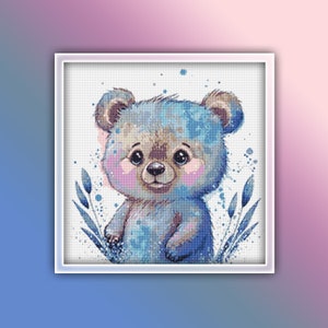 Padrão de ponto cruz de urso 1 Download instantâneo de PDF - Padrão de ponto cruz de aquarela de urso - Padrão de ponto cruz de animal de filhote de urso