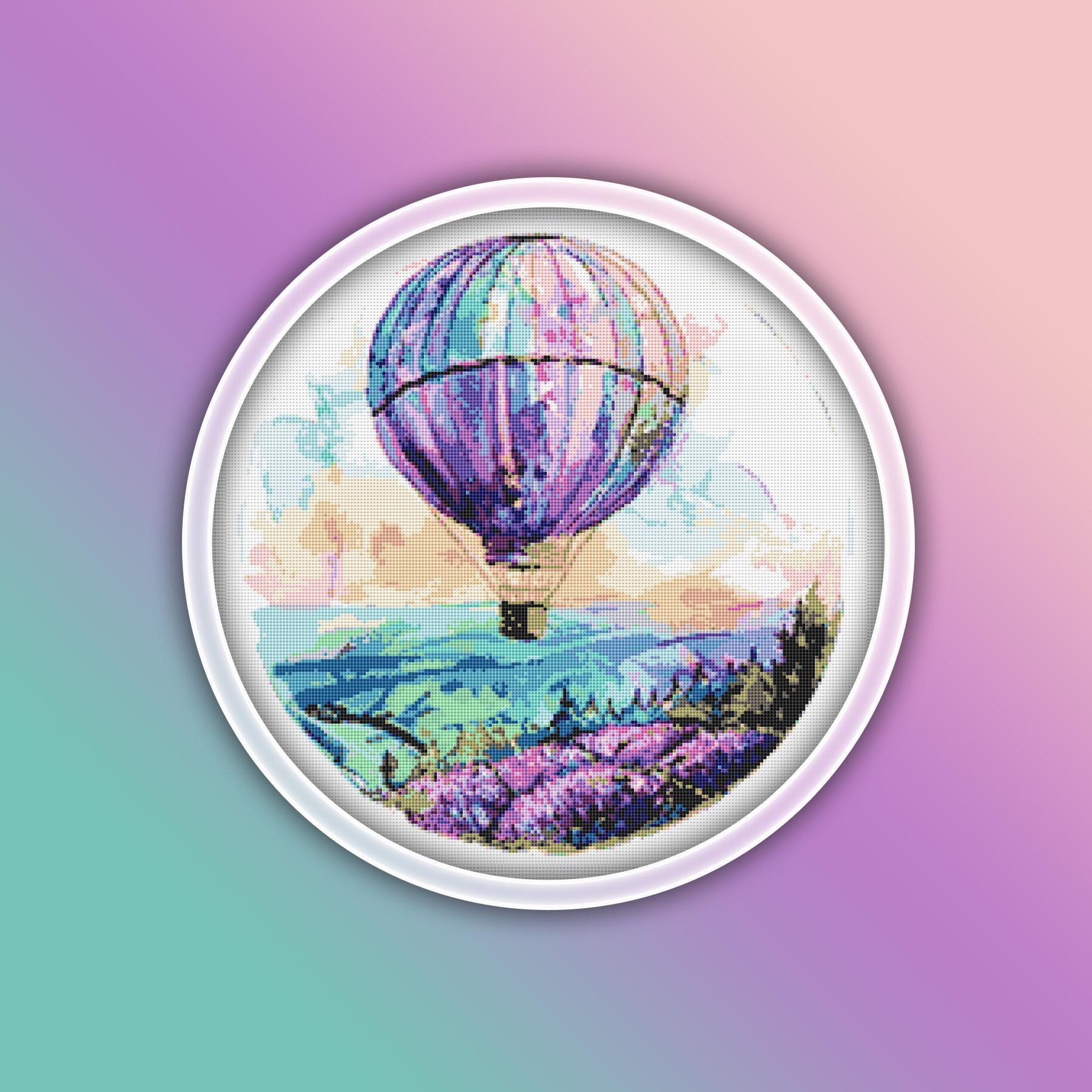 Hot Air Balloon Cross Stitch Pattern 6 Instant PDF Download - Hot