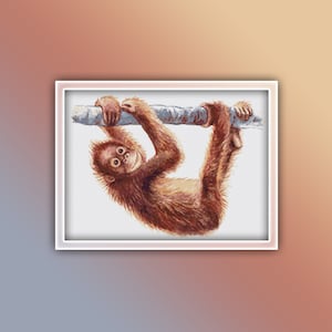 Orangutan Cross Stitch Pattern 2 Instant PDF Download - Orangutang Watercolor Cross Stitch Pattern - Monkey Cross Stitch Pattern