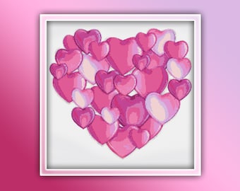 Heart of Hearts Cross Stitch Pattern 1 Instant Download Instant PDF Download - Pink Heart | Purple Hearts | Love | Watercolor Pattern