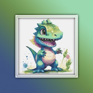 Dinosaur Cross Stitch Pattern 3 Instant PDF Download - T-Rex Watercolor Cross Stitch Pattern - Tyrannosaurus Rex Cross Stitch Pattern
