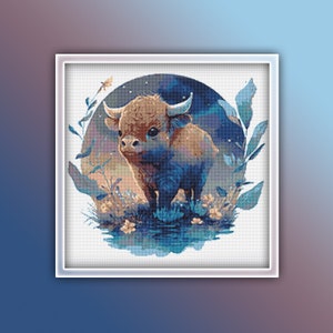 Buffalo Cross Stitch Pattern 5 Instant PDF Download - Watercolor Cross Stitch Pattern - Animal Cross Stitch Pattern - Bison - Baby Buffalo
