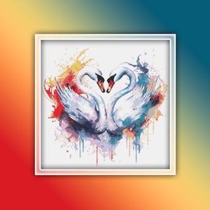 Swans Heart Cross Stitch Pattern 1 Instant PDF Download - Swan Watercolor Cross Stitch Pattern - Bird Cross Stitch Pattern