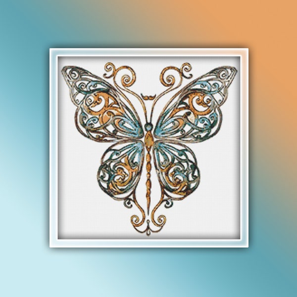 Decorative Butterfly Cross Stitch Pattern 1 Instant PDF Download | Celtic Knots Butterfly Watercolor Cross Stitch Pattern |