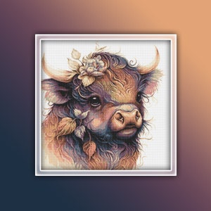 Buffalo Cross Stitch Pattern 6 Instant PDF Download - Watercolor Cross Stitch Pattern - Animal Cross Stitch Pattern - Bison - Baby Buffalo