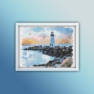 Lighthouse Cross Stitch Pattern 5 Instant PDF Download - House Watercolor Cross Stitch Pattern - Ocean Cross Stitch