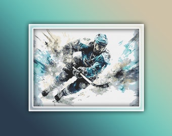 Ice Hockey Cross Stitch Pattern 4 Instant PDF Download - Sport Watercolor Cross Stitch Pattern - Ice Skating - Ice Hockey Player