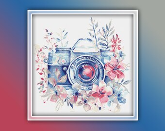 Camera Cross Stitch Pattern 8 Instant PDF Download - Camera Watercolor Cross Stitch Pattern - Photos Photography