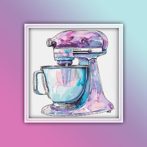 Electric Mixer Cross Stitch Pattern 2 Instant PDF Download - Hand Mixer Watercolor Cross Stitch Pattern - Stand Mixer Cross Stitch