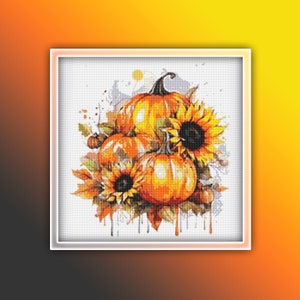 Pumpkins Cross Stitch Pattern 3 Instant PDF Download - Autumn Watercolor Cross Stitch Pattern - Halloween Cross Stitch Pattern