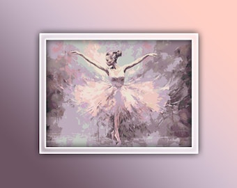 Ballerina Cross Stitch Pattern 6 Instant PDF Download - Ballerina Watercolor Cross Stitch Pattern - Full Coverage Dancing Artwork