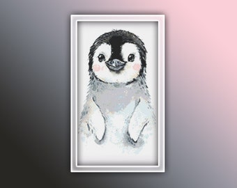 Penguins Cross Stitch Pattern 4 Instant PDF Download - Emperor Penguin Watercolor Cross Stitch Pattern - Bird Cross Stitch Pattern